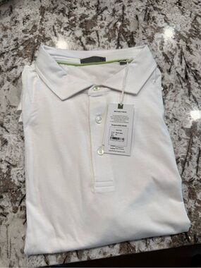 White Men's Polo Shirt with Subtle Lime Trim Size XXL